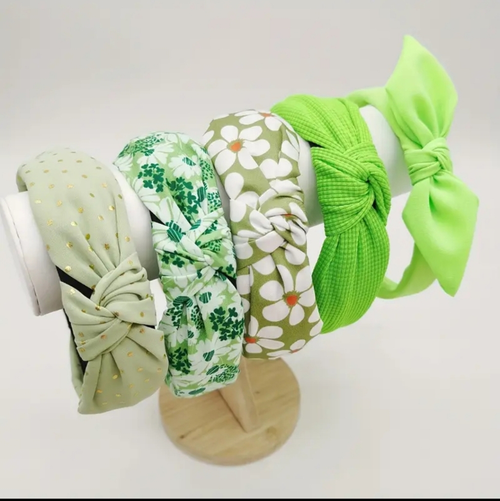 5 Pcs Women's Headbands Multi-Color Greens Solid Polka Dot Flower Combinations
